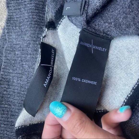 Amanda Wakeley 100% Cashmere Grey & Black Striped Sweater Cardigan - Picture 7 of 9